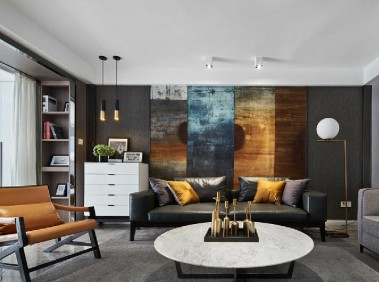 荆州145平现代时尚3居   黑色木色搭配